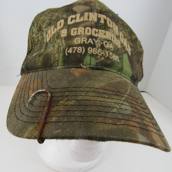 Old Clinton Gas & Groceries Logo Gray Ga Mesh Back Camo Adj Snapback Cap Hat - Picture 2 of 8